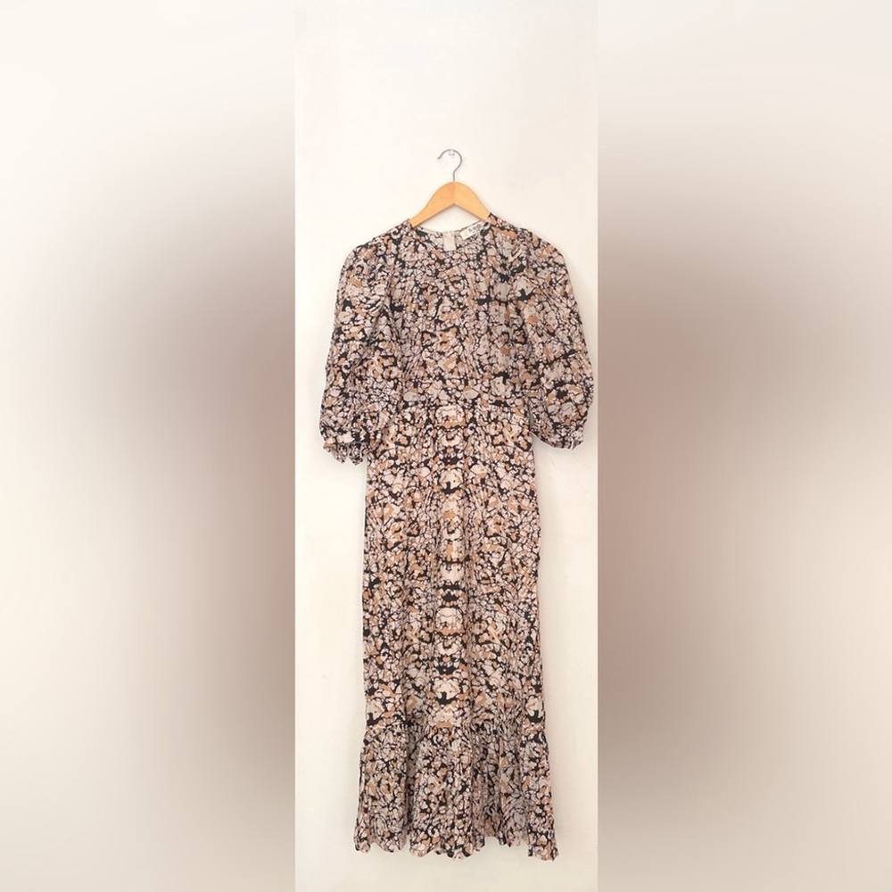 Sea new york Black and Cream Floral Midi Borealis Puff Sleeve silk cotton blend - Picture 10 of 13
